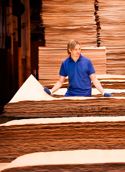 Esimerkki asiantuntijapalvelusta metsä- ja paperiteollisuuden tehtaalta missä mies käsittelee paperia